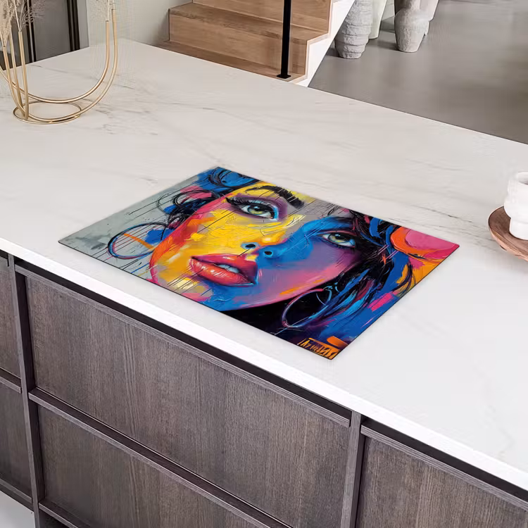 Graffiti - Vrouw - Kleurrijk - Streetart - Popart Inductie beschermer vinyl 3mm klein -sfeer8