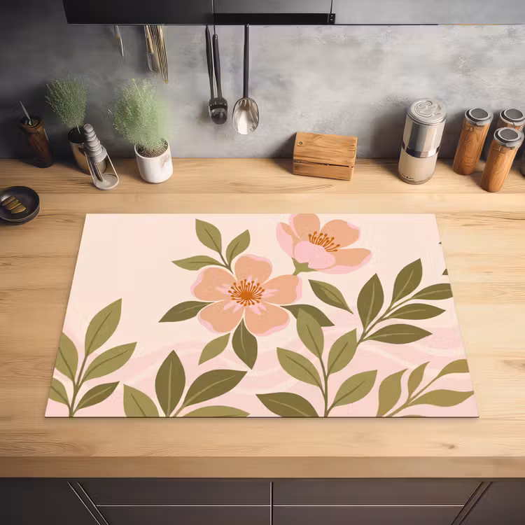 Grafisch - Bloemen - Roze Inductie beschermer vinyl 3mm klein -sfeer5