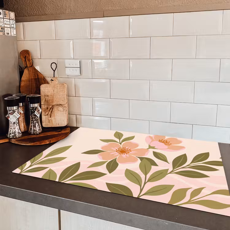 Grafisch - Bloemen - Roze Inductie beschermer vinyl 3mm klein -sfeer3