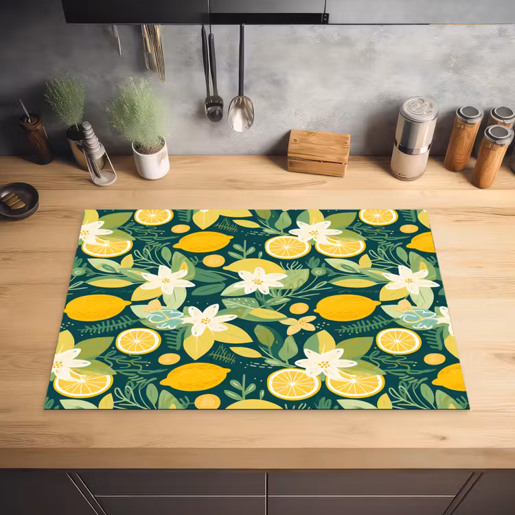 Groen - Bloemen - Citroenpartjes Inductie beschermer vinyl 3mm klein 276 -sfeer5