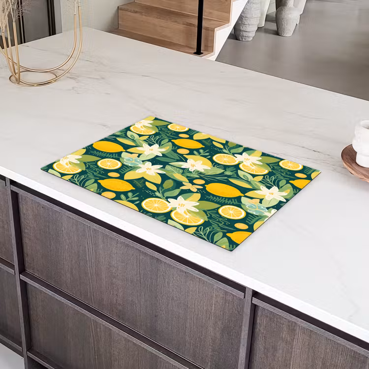 Groen - Bloemen - Citroenpartjes Inductie beschermer vinyl 3mm klein 276 -sfeer8