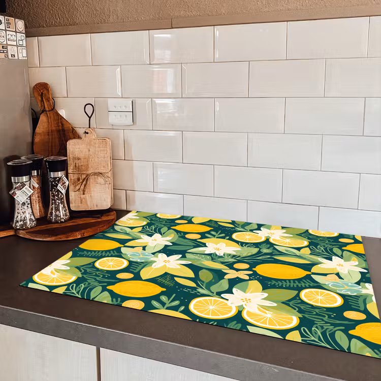 Groen - Bloemen - Citroenpartjes Inductie beschermer vinyl 3mm klein 276 -sfeer3