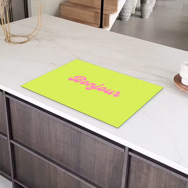 Groen - Roze bonjour - Retro Inductie beschermer vinyl 3mm klein -sfeer8