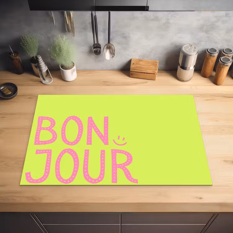 Groen - Smiley - Bonjour - Roze Inductie beschermer vinyl 3mm klein -sfeer5