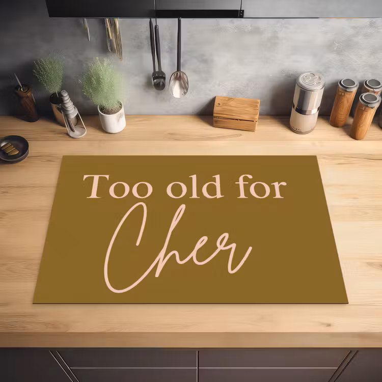 Groen - Too old for cher - Roze Inductie beschermer vinyl 3mm klein -sfeer5