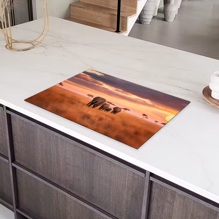 Groep olifanten - Open vlakte - Zon Inductie beschermer vinyl 3mm klein -sfeer8