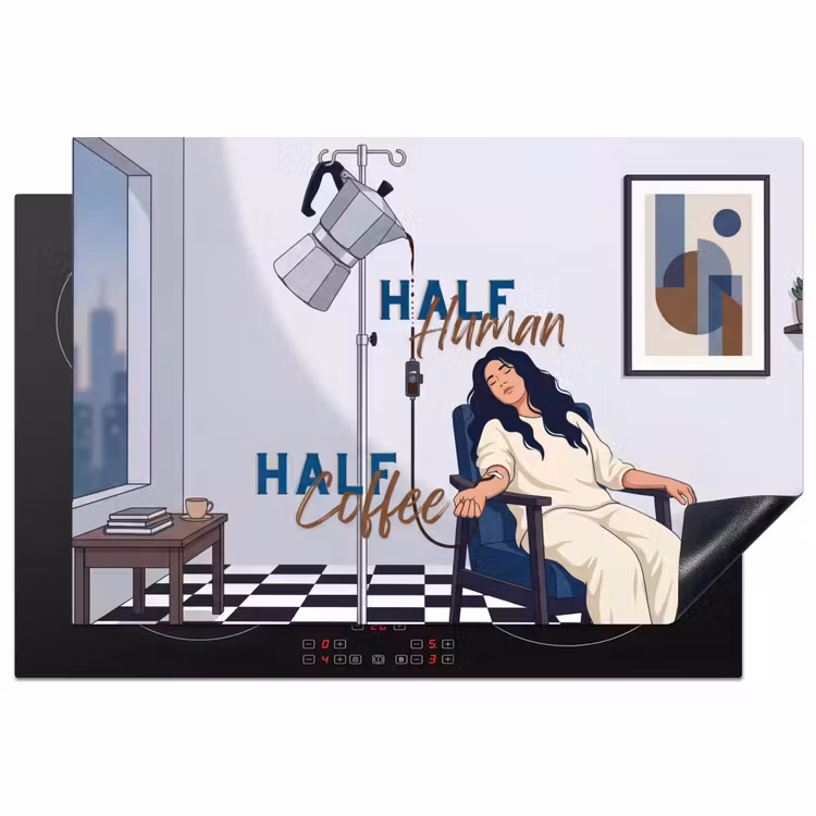 Half human, Half Coffee - Infuus - Koffie Inductie beschermer vinyl 3mm klein -3d