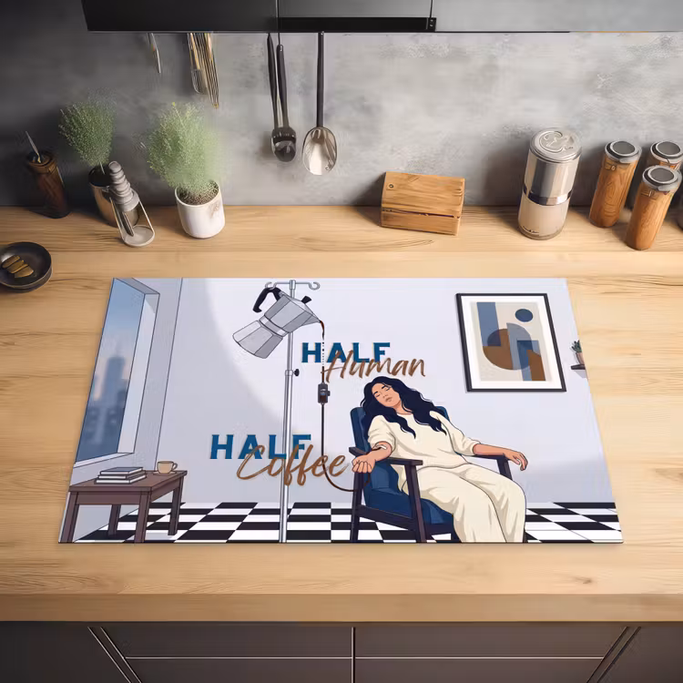 Half human, Half Coffee - Infuus - Koffie Inductie beschermer vinyl 3mm klein -sfeer5