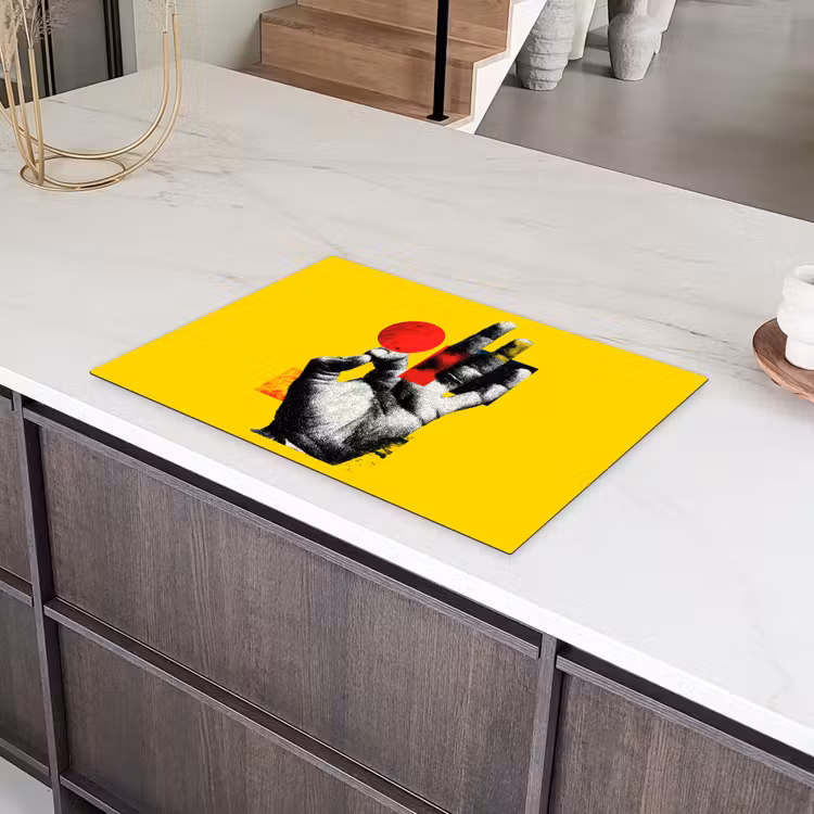 Hand - Rode cirkel - Geel Inductie beschermer vinyl 3mm klein -sfeer8