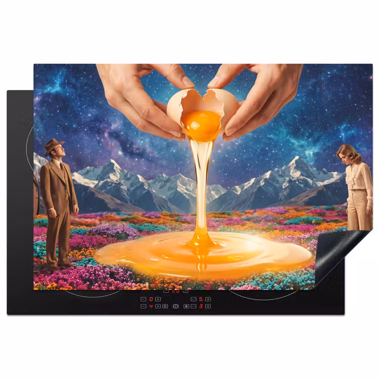 Induction Hob Cover - Hands - Egg - Surrealism - Handen - Ei - Surrealisme Inductie beschermer vinyl 3mm klein
