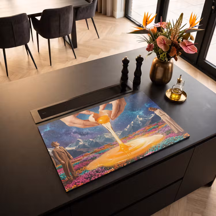 Induction Hob Cover - Hands - Egg - Surrealism - Handen - Ei - Surrealisme Inductie beschermer vinyl 3mm klein