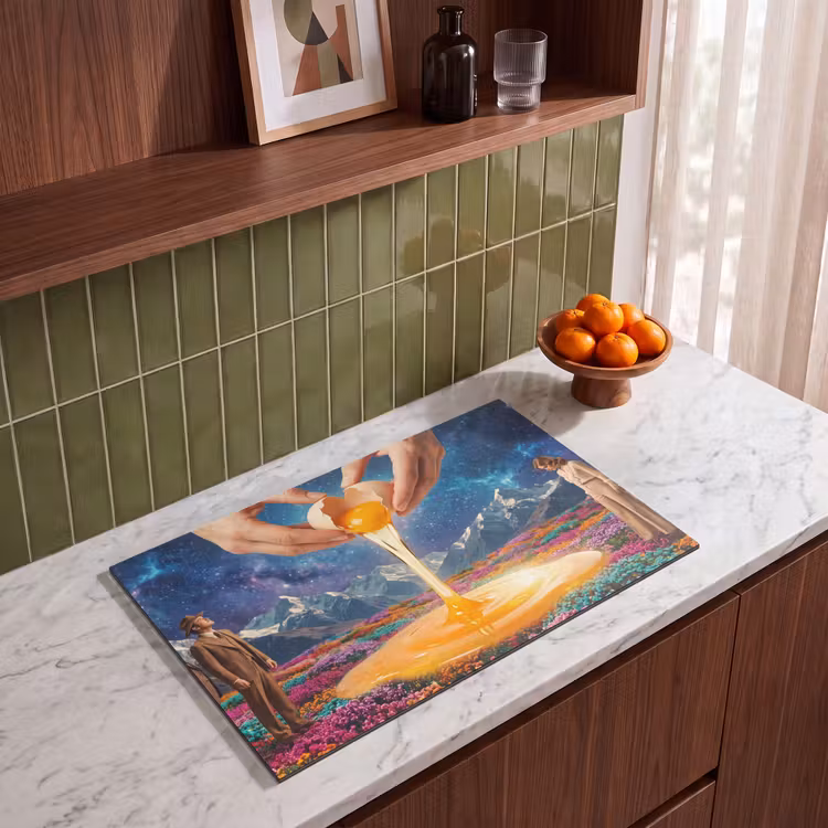 Induction Hob Cover - Hands - Egg - Surrealism - Handen - Ei - Surrealisme Inductie beschermer vinyl 3mm klein
