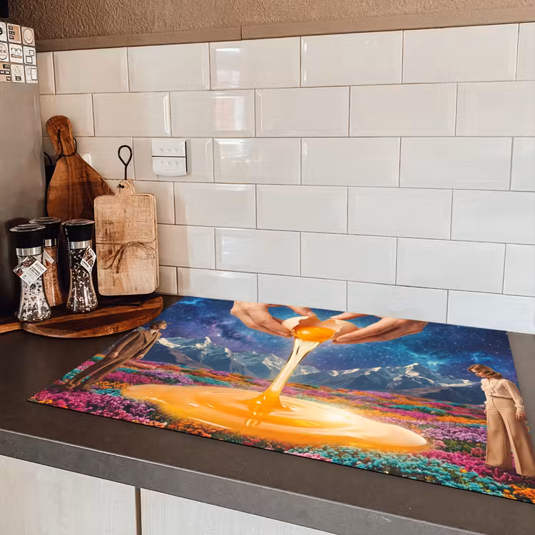 Induction Hob Cover - Hands - Egg - Surrealism - Handen - Ei - Surrealisme Inductie beschermer vinyl 3mm klein