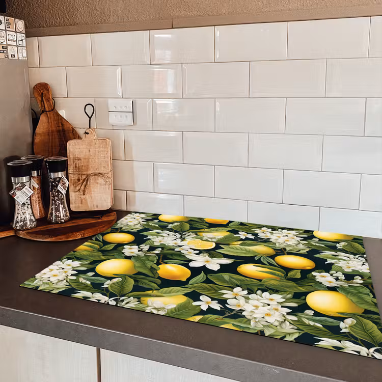 Hangende - Citroenen - Witte - Bloemetjes Inductie beschermer vinyl 3mm klein 276 -sfeer3