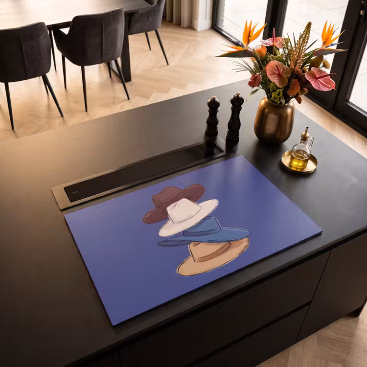Hoeden - Gestapeld - Mode - Kleurrijk - Illustratie Inductie beschermer vinyl 3mm klein -sfeer5