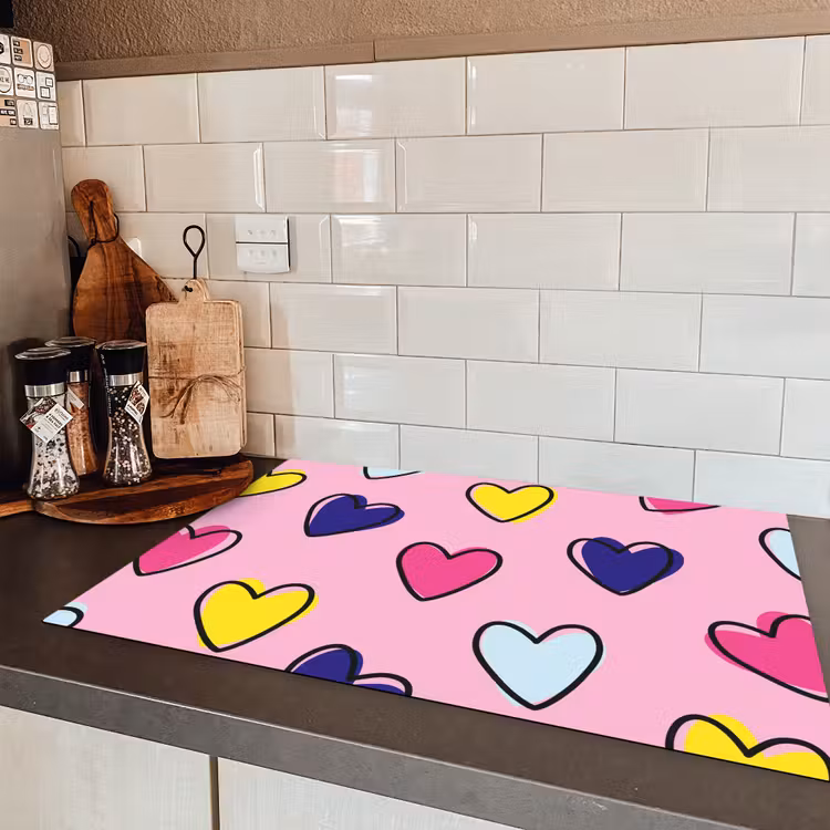 Hartjes - Valentijn - Patroon - Kleurrijk Inductie beschermer vinyl 3mm klein -sfeer3