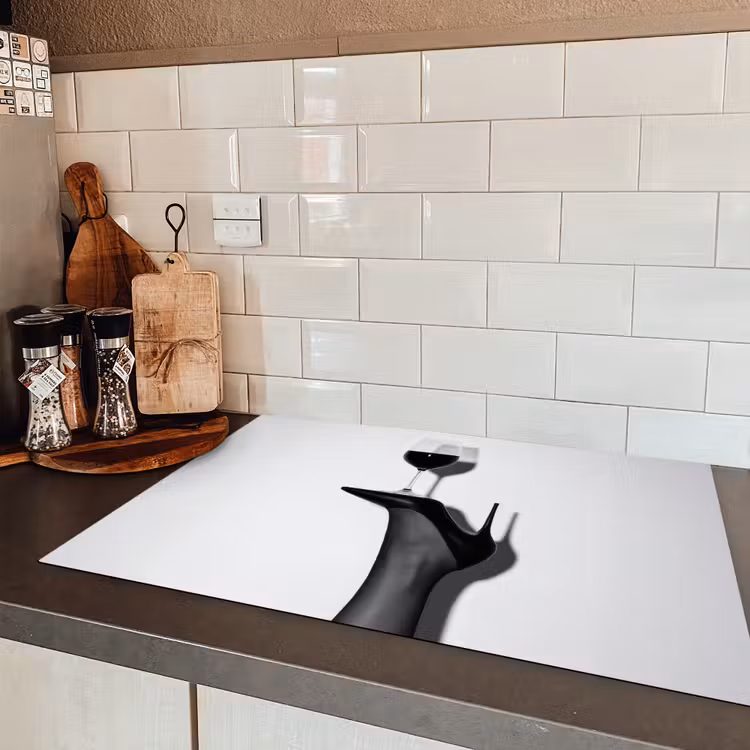 Hak - Wijn - Minimalistisch - Zwart Inductie beschermer vinyl 3mm klein -sfeer3