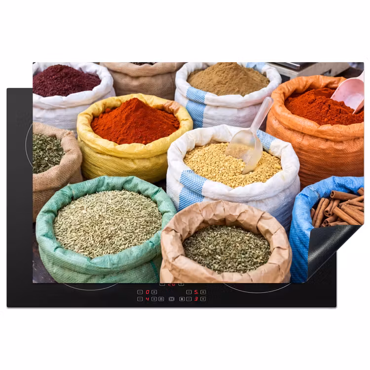 Induction Hob Cover - Herbs - Bags - Market - Kruiden - Zakken - Markt Inductie beschermer vinyl 3mm klein