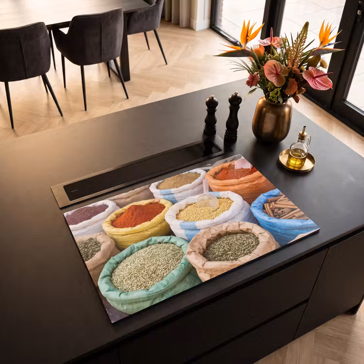 Induction Hob Cover - Herbs - Bags - Market - Kruiden - Zakken - Markt Inductie beschermer vinyl 3mm klein