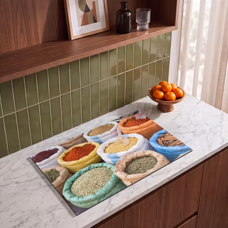 Induction Hob Cover - Herbs - Bags - Market - Kruiden - Zakken - Markt Inductie beschermer vinyl 3mm klein