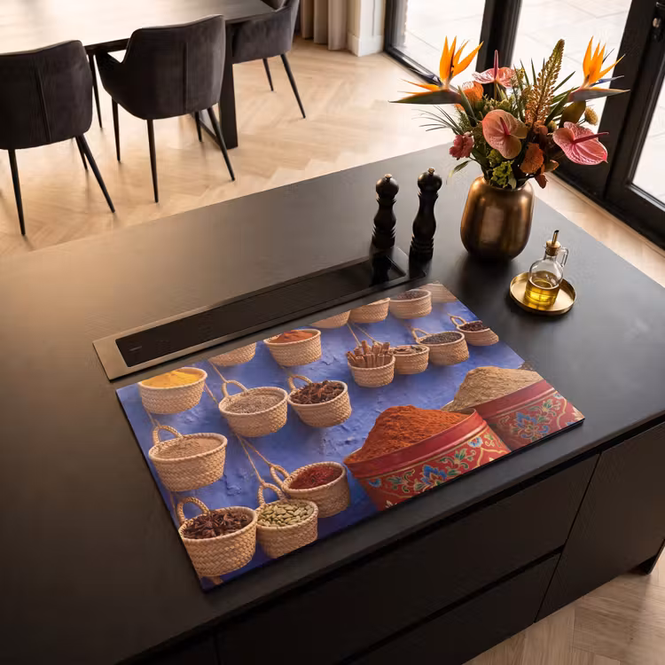 Induction Hob Cover - Herbs - Baskets - Market - Kruiden - Manden - Markt Inductie beschermer vinyl 3mm klein
