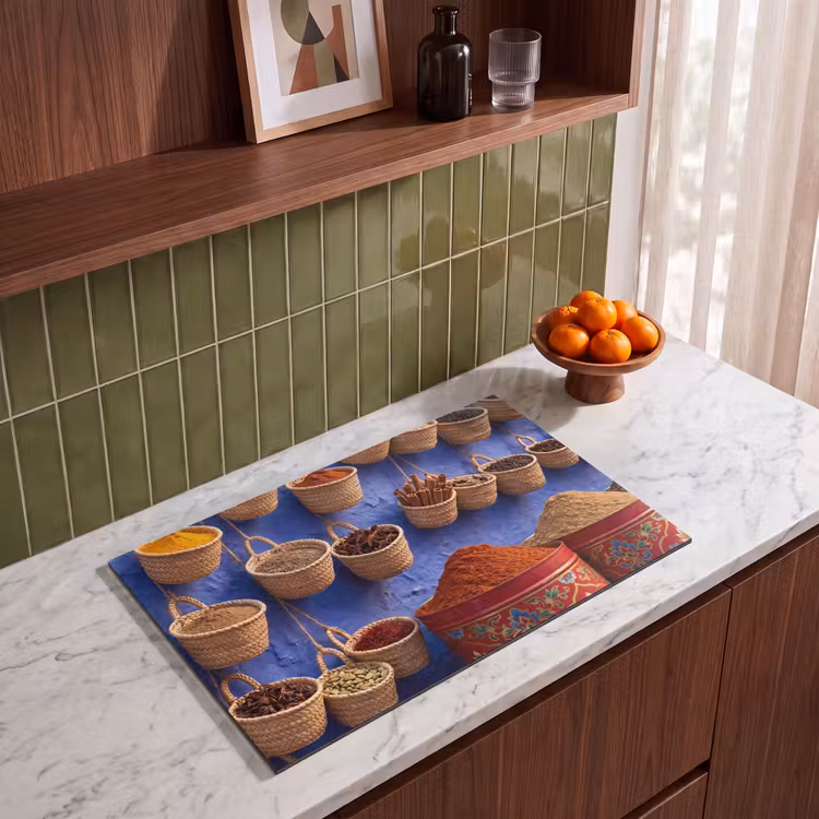 Induction Hob Cover - Herbs - Baskets - Market - Kruiden - Manden - Markt Inductie beschermer vinyl 3mm klein