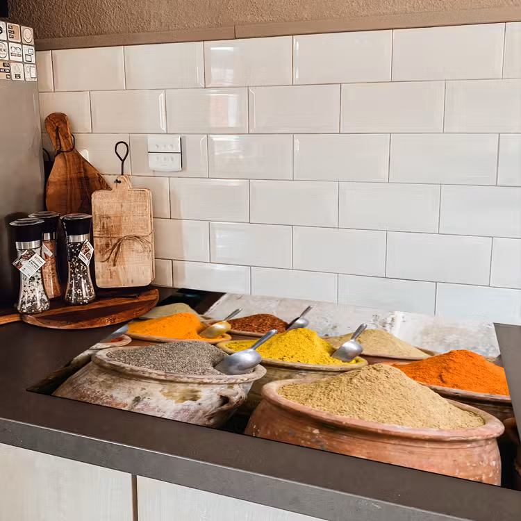 Induction Hob Cover - Herbs - Jars - Asian - Kruiden - Potten - Oosters Inductie beschermer vinyl 3mm klein