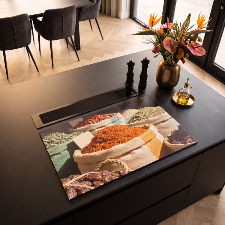 Induction Hob Cover - Herbs - Market - Colorful - Kruiden - Markt - Kleurrijk Inductie beschermer vinyl 3mm klein