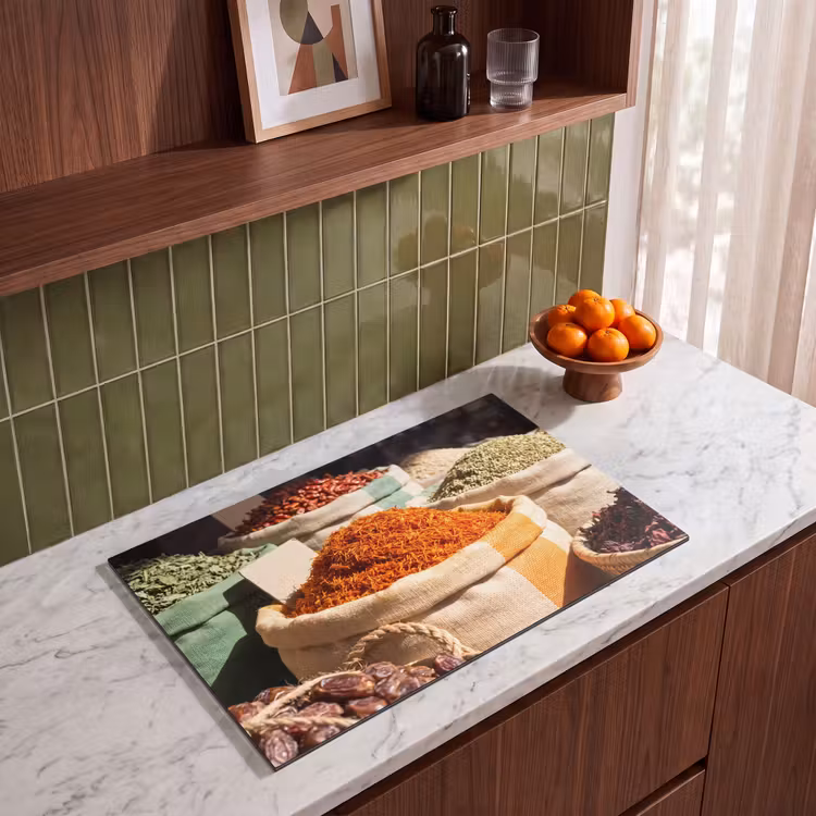 Induction Hob Cover - Herbs - Market - Colorful - Kruiden - Markt - Kleurrijk Inductie beschermer vinyl 3mm klein