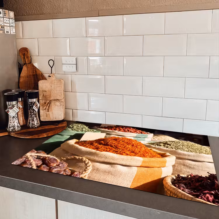 Induction Hob Cover - Herbs - Market - Colorful - Kruiden - Markt - Kleurrijk Inductie beschermer vinyl 3mm klein