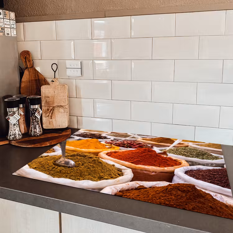 Induction Hob Cover - Herbs - Market - Food - Kruiden - Markt - Eten Inductie beschermer vinyl 3mm klein