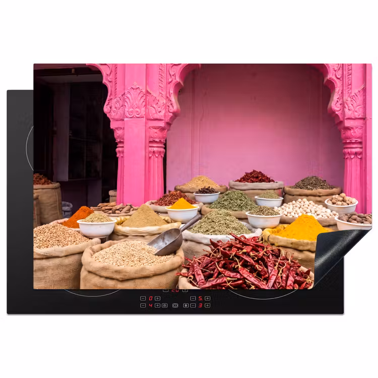 Induction Hob Cover - Herbs - Market - Pink - Kruiden - Markt - Roze Inductie beschermer vinyl 3mm klein