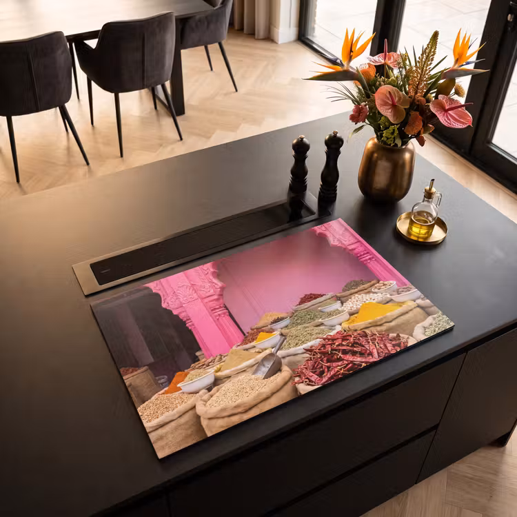 Induction Hob Cover - Herbs - Market - Pink - Kruiden - Markt - Roze Inductie beschermer vinyl 3mm klein