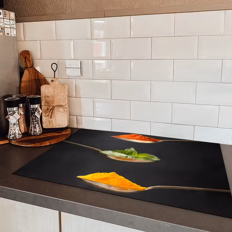 Kruiden - Lepel - Specerijen - Zwart - Italiaans Inductie beschermer vinyl 3mm klein -sfeer3