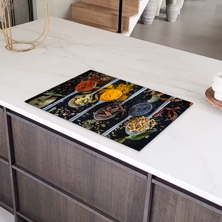 Kruiden - Lepel - Specerijen - Zwart - Keuken Inductie beschermer vinyl 3mm klein -sfeer8