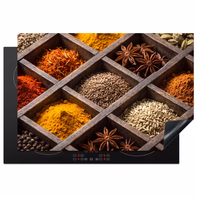 Induction Hob Cover - Herbs - Wood - Food - Kruiden - Houten - Eten Inductie beschermer vinyl 3mm klein