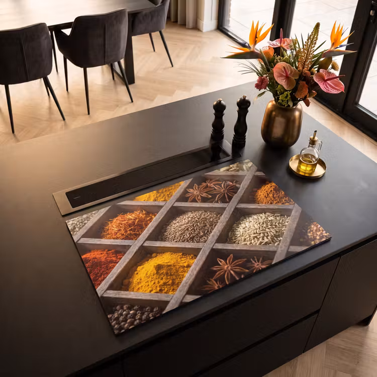 Induction Hob Cover - Herbs - Wood - Food - Kruiden - Houten - Eten Inductie beschermer vinyl 3mm klein