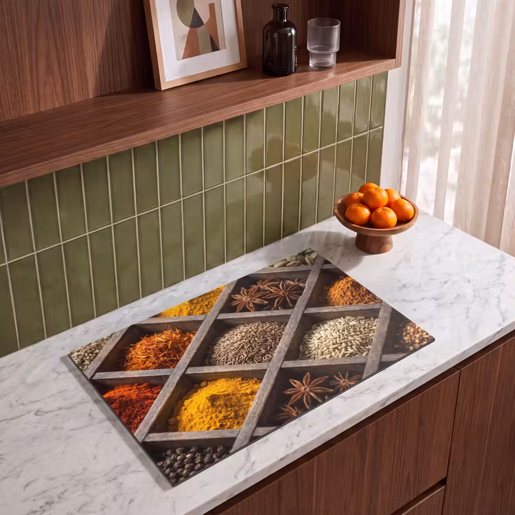 Induction Hob Cover - Herbs - Wood - Food - Kruiden - Houten - Eten Inductie beschermer vinyl 3mm klein