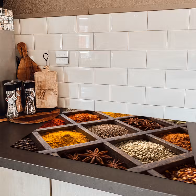 Induction Hob Cover - Herbs - Wood - Food - Kruiden - Houten - Eten Inductie beschermer vinyl 3mm klein