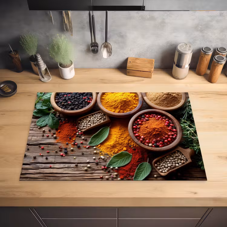 Kruiden - Houtstructuur - Koken - Specerijen Inductie beschermer vinyl 3mm klein -sfeer5