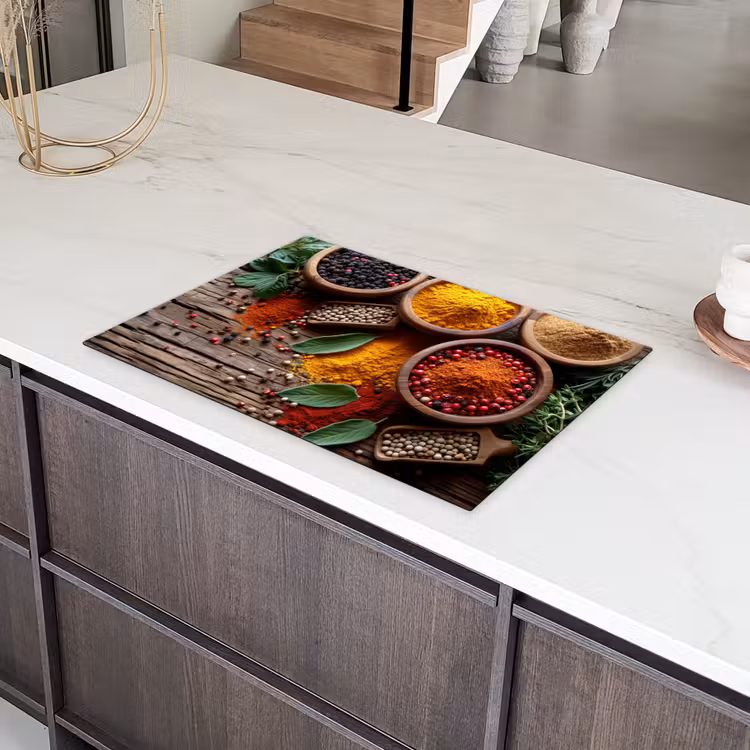 Kruiden - Houtstructuur - Koken - Specerijen Inductie beschermer vinyl 3mm klein -sfeer8