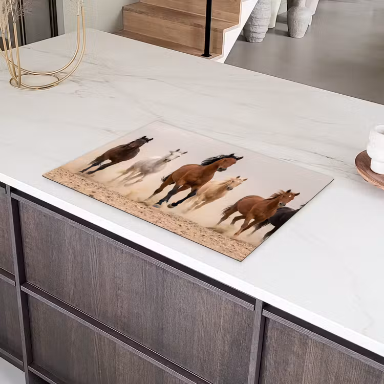 Kudde paarden - Stofwolk - Bruin - Zwart Inductie beschermer vinyl 3mm klein -sfeer8