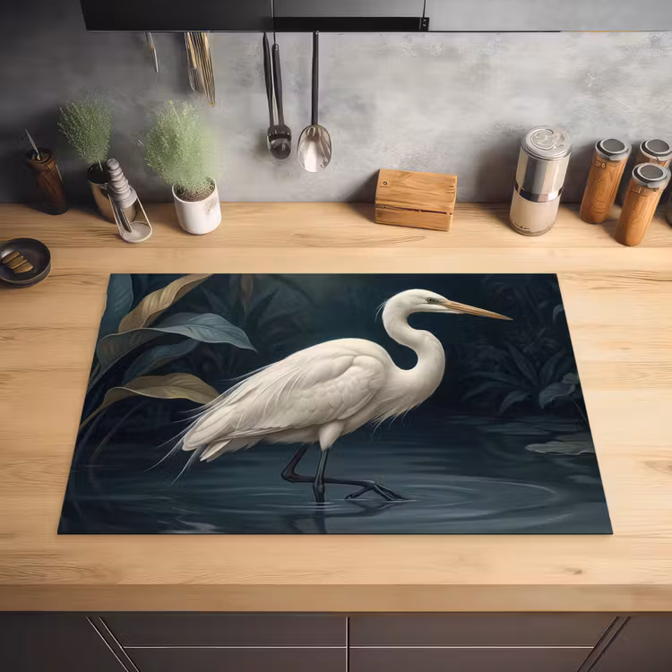 Reiger - Water - Natuur - Modern - Wit Inductie beschermer vinyl 3mm klein -sfeer5
