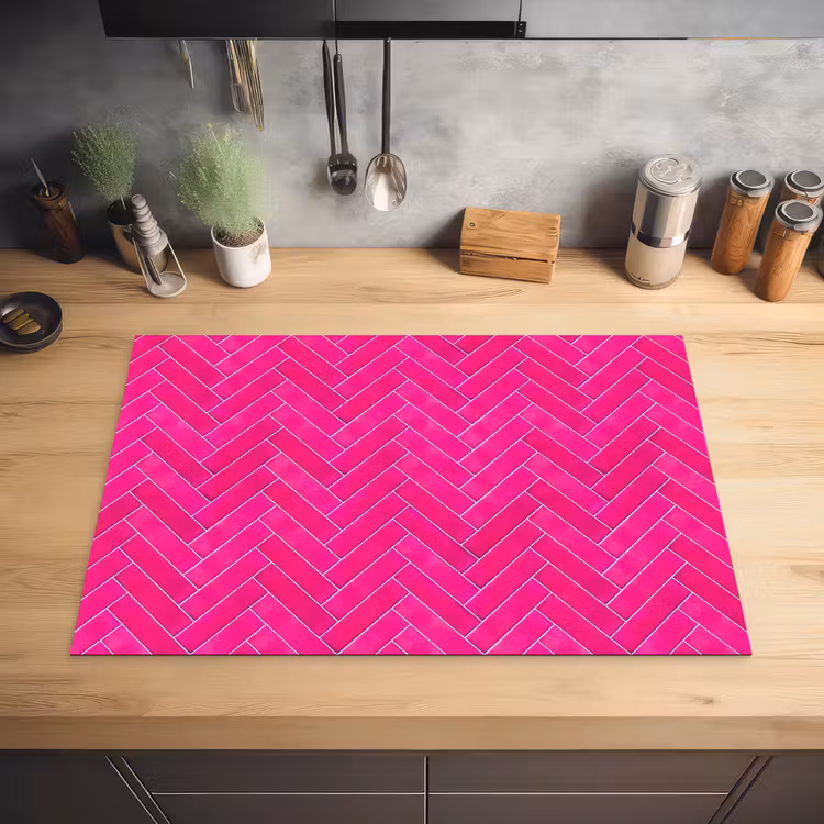 Visgraat - Wandtegel - Fuchsia - Roze Inductie beschermer vinyl 3mm klein 276 -sfeer5