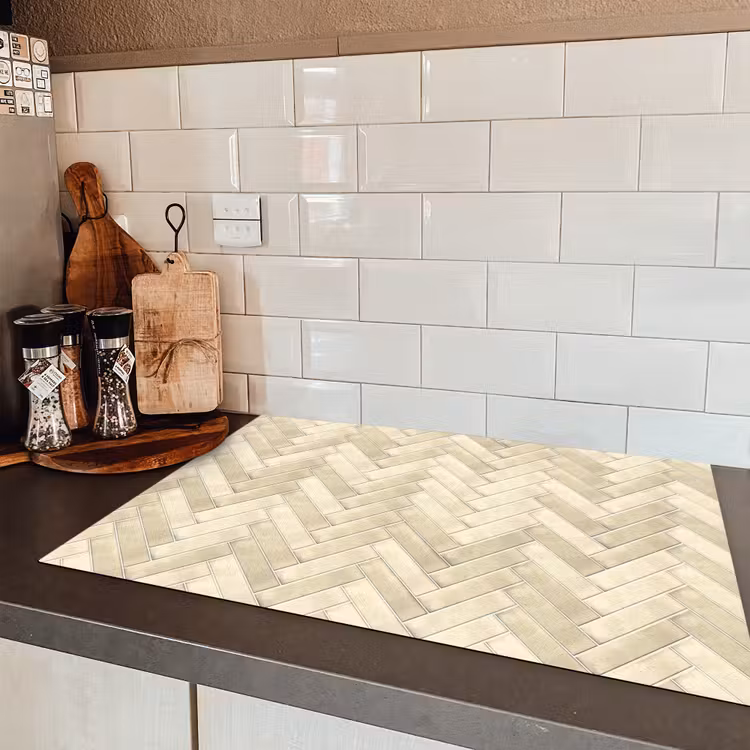 Visgraat - Wandtegel - Licht Beige Inductie beschermer vinyl 3mm klein 276 -sfeer3