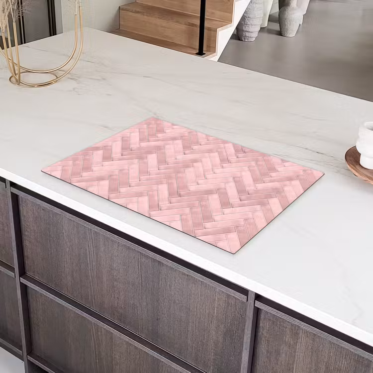 Visgraat - Wandtegel - Lichtroze Inductie beschermer vinyl 3mm klein 276 -sfeer8