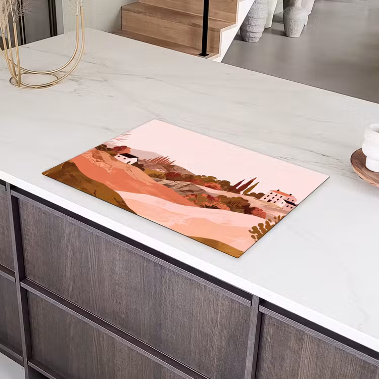 Heuvellandschap - Grafisch - Terracotta Inductie beschermer vinyl 3mm klein -sfeer8