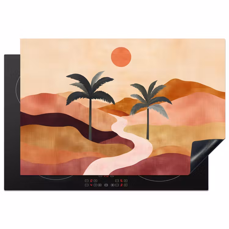 Heuvels - Palmbomen - Abstract Inductie beschermer vinyl 3mm klein -3d