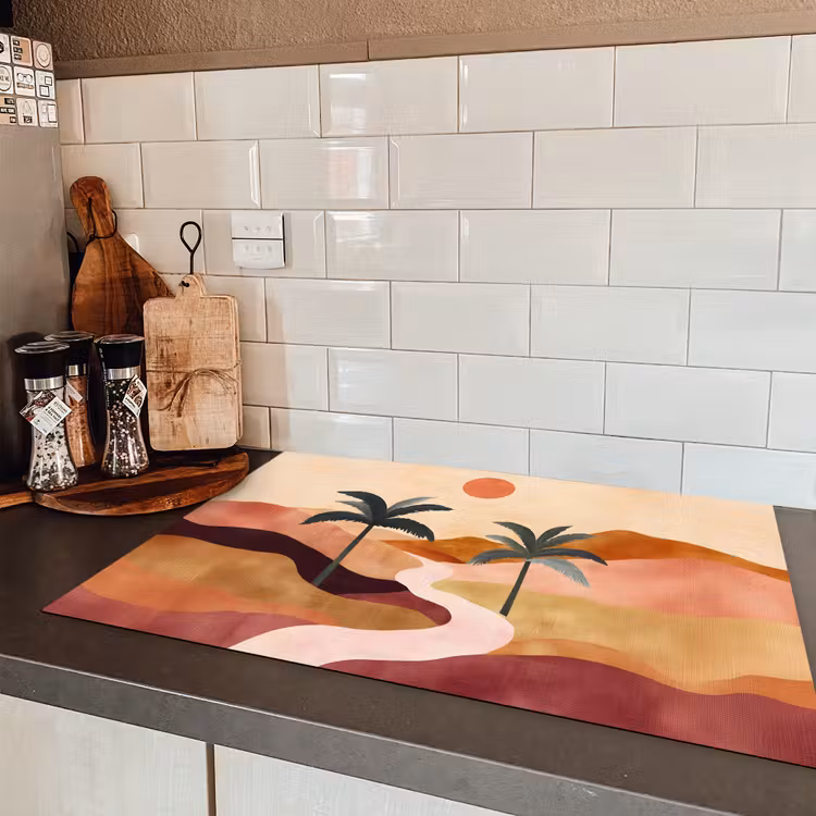 Heuvels - Palmbomen - Abstract Inductie beschermer vinyl 3mm klein -sfeer3