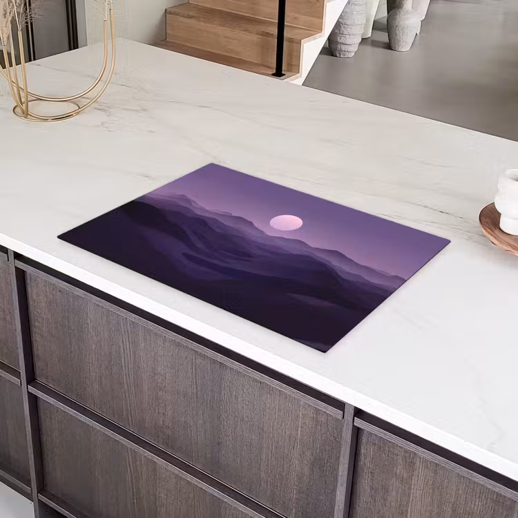 Heuvels - Paars - Mist - Zon Inductie beschermer vinyl 3mm klein -sfeer8